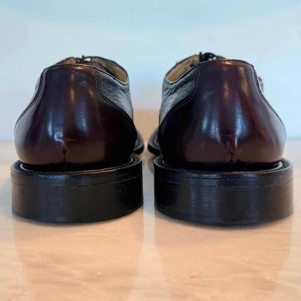 Barcelino Handmade Italian Leather Cap Toe Shoes Burgundy/Black |10M |Vero Cuoio